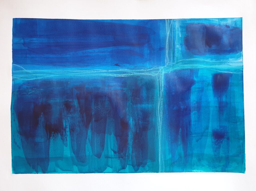 Abstraktes Acrylbild in Blau von SilkeFaberArt.