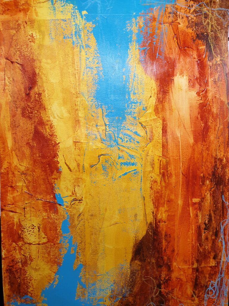 Abstraktes Acrylbild in braun und türkis von SilkeFaberArt.