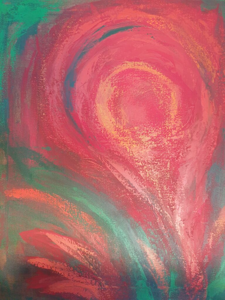 Acrylbild in rot und grün, abstraktes Licht von SilkeFaberArt.